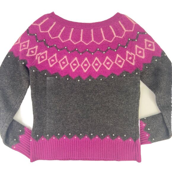 Vtg Wool & Angora Fair Isle Sweater Sz PS Pink Charcoal Gray Sequins Ultra‎ Soft - Picture 5 of 14